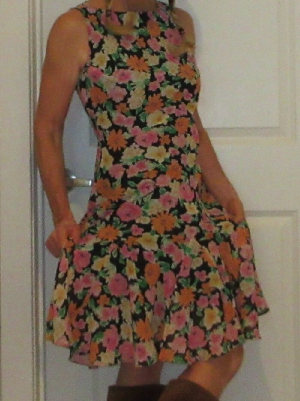 Chaps Black Flowered Light Summer Dress, size 6